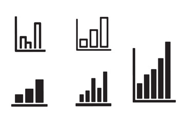 Fototapeta premium Collection of bar chart icons representing growth and financial data analytics in different visual styles including linear and solid graphics for business reports design