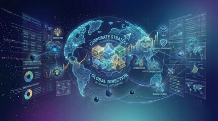 Obraz premium Corporate strategy and global direction planning interface