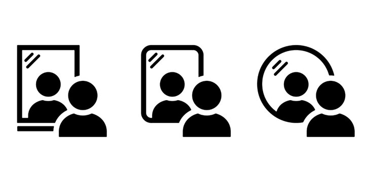 Mirror looking icon. Man look at the mirror vector illustration. Person standing in front of reflection sign. Mirror image concept.