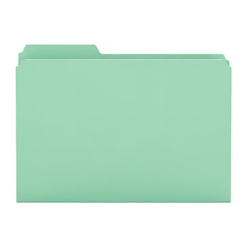 Mint green folder icon with open tab for documents or files isolated on transparent background