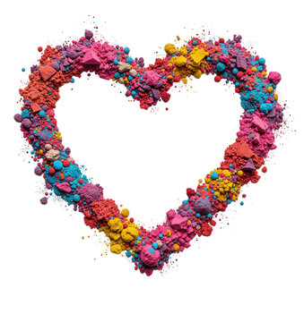 Heart Made of Colorful Powder Particles, Transparent Background