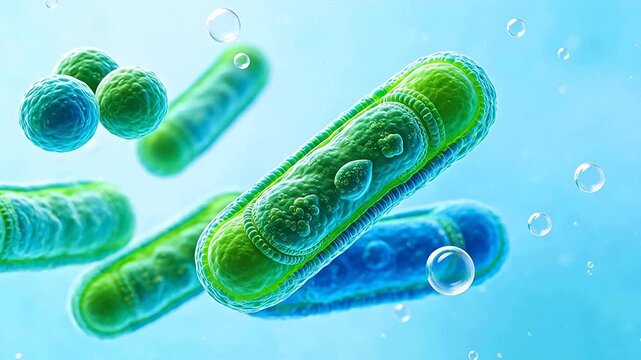 Microscopic view of bacteria and cells