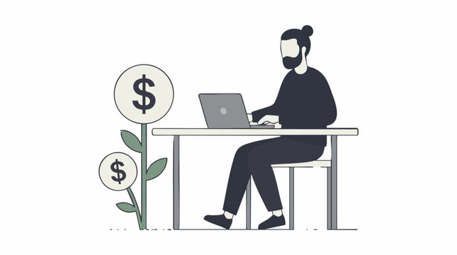 Financial growth and online success concept with person working on laptop