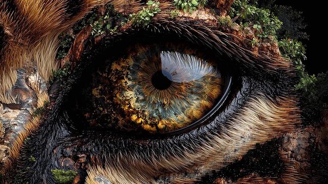 Closeup of an animal eye with natural textures