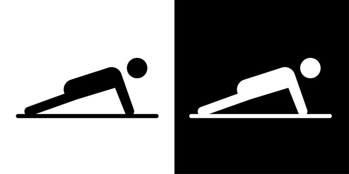 Push up icon in solid style representing bodyweight exercise, strength training, home workout, fitness routine and active lifestyle.