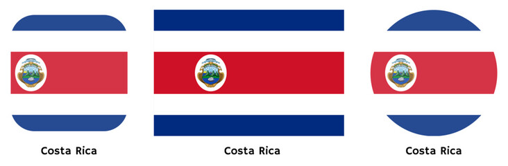 Costa Rica flag vector SVG in circle and square curved flag shapes with transparent background. Editable, scalable national flag design for branding, web, print, and digital media. © Amir