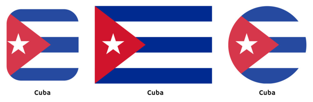 Cuba flag vector SVG in circle and square curved flag shapes with transparent background. Editable, scalable national flag design for branding, web, print, and digital media.