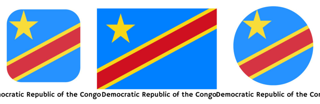 Democratic Republic of the Congo flag vector SVG in circle and square curved flag shapes with transparent background. Editable, scalable national flag design for branding, web, print.