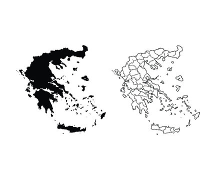 Greece Map Silhouette And Outline On White Background
