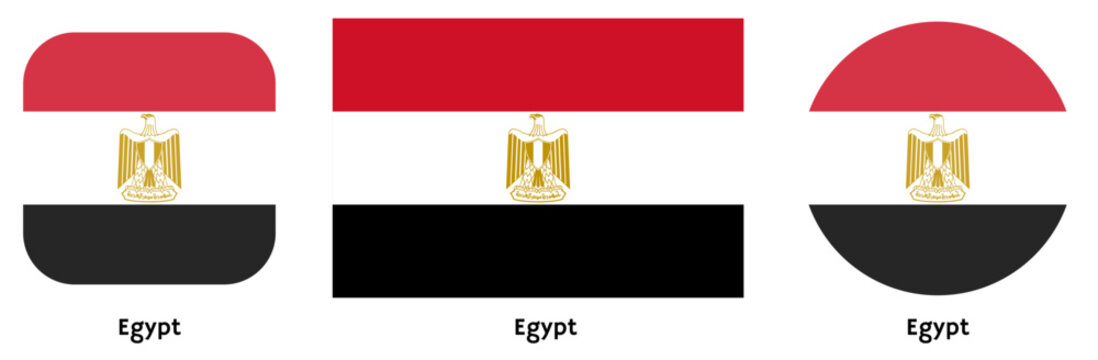 Egypt flag vector SVG in circle and square curved flag shapes with transparent background. Editable, scalable national flag design for branding, web, print, and digital media.