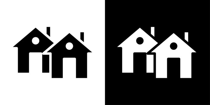 Neighborhood homes icon in solid style representing residential community, housing development, family living and real estate concept.