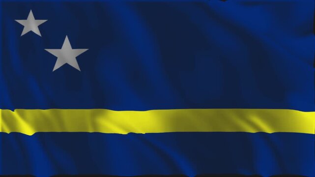 The flag of Cura&ccedil;ao waving slowly in the foreground.