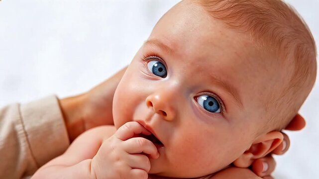 Closeup of a baby with blue eyes