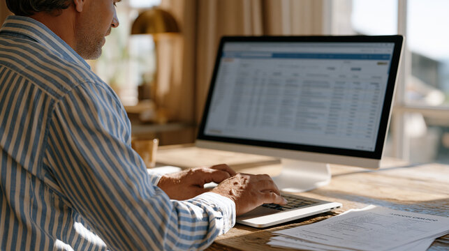 Organic certification tracking software open on a desktop showing audit trail documentation, a farm compliance officer uploading input purchase receipts and field application