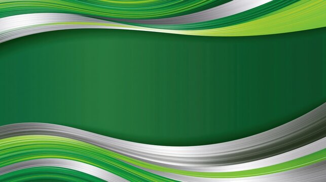 Green and silver abstract waves with metallic texture on a gradient background