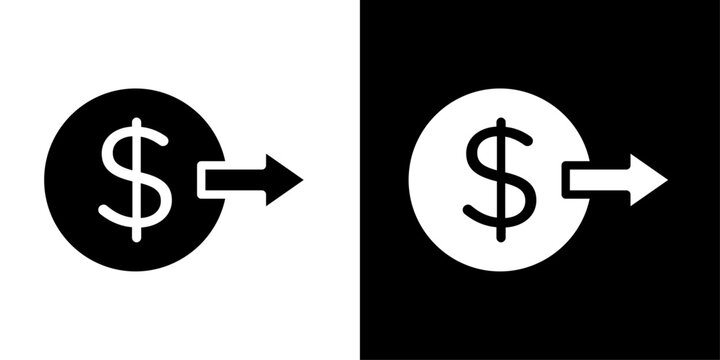 Send money icon with dollar symbol and outgoing arrow in solid style representing digital payments, bank transfers, fintech transactions and online finance.