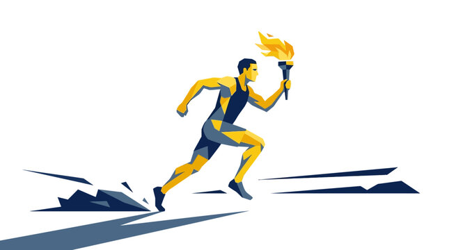 Dynamic illustration of a runner holding a flaming torch