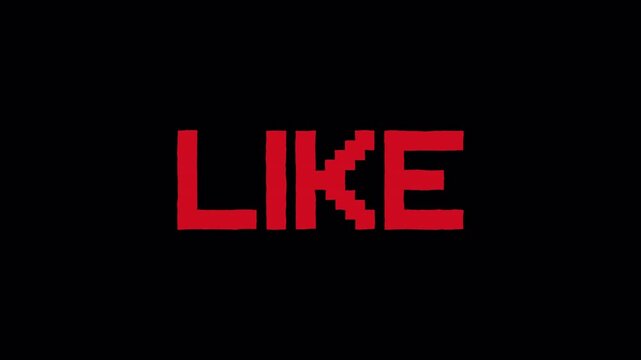 Retro pixel style like text animation in red color isolated on a solid black background