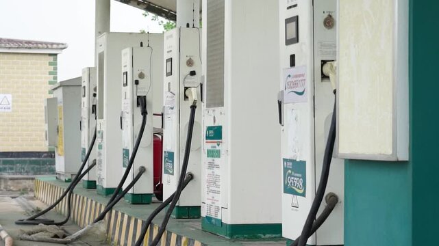 Row of Electric Vehicle Charging Stations Outdoors