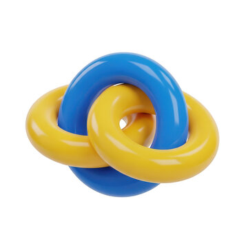 Colorful interlocking toy rings with yellow and blue gradient isolated on transparent background