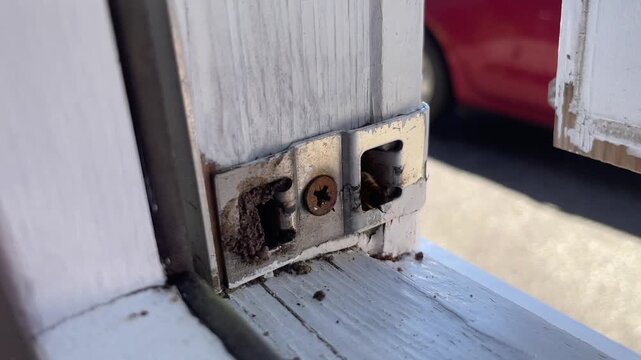 A wasp ina hole in wall