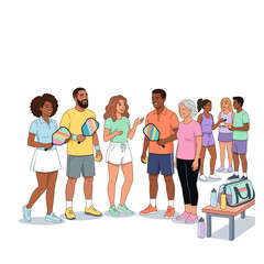 Fototapeta premium Diverse group of people playing pickleball and socializing
