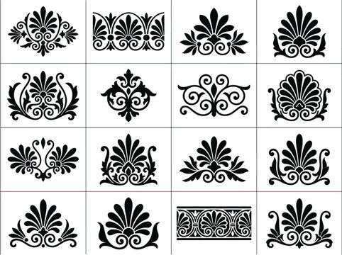 Elegant collection of black Greek anthemion and palmette ornaments