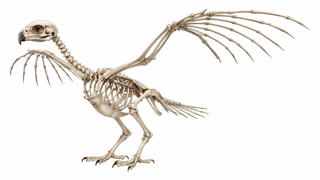 Flying Hawk Skeleton Anatomy with Spread Wings Isolated on White Background