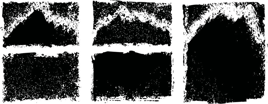 Grunge texture set with rough black ink stamps and distressed square shapes