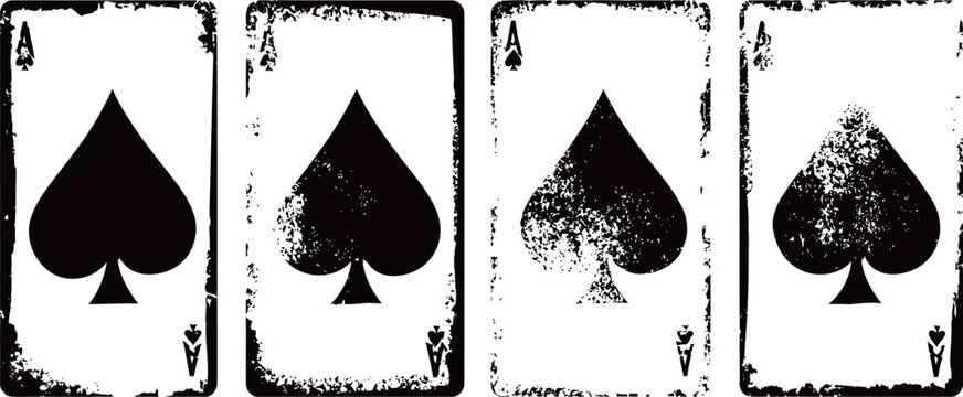 ace of spades playing cards with grunge distressed texture in four variations
