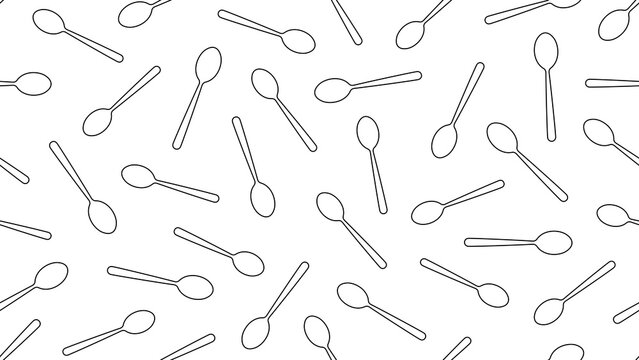 Seamless pattern featuring widespread spoon icons in minimal stroke outline style on a transparent background for spoons, kitchenware, cutlery, restaurant branding, and food design projects.