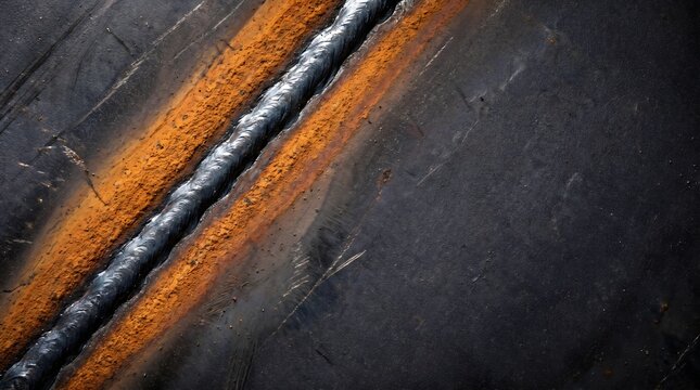 Close-up of a rusty metal seam with a welded joint, industrial texture and decay macro close-up, industrial detail, manufacturing background