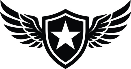 Obraz premium Winged shield star vector icon illustration design isolated on transparent.