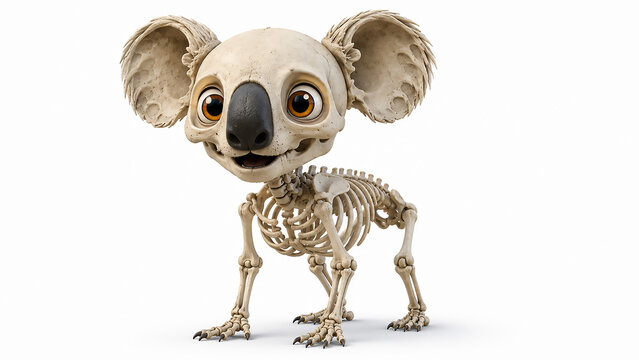 Cute Cartoon Koala Skeleton Character 3D Render Isolated on White