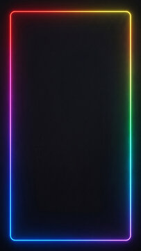 Vertical rainbow gradient neon light border on dark backdrop with gradient vertical rectangle