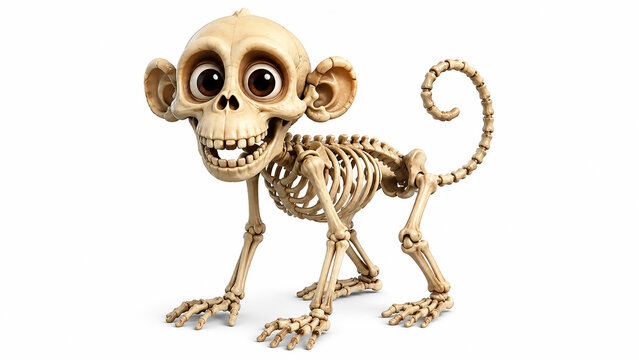 Cartoon Style Monkey Skeleton Character 3D Render Isolated on White Background
