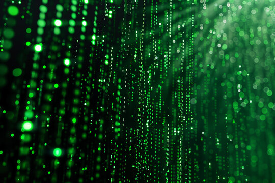 Green binary code digital rain matrix background