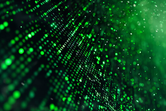 Green binary code digital rain matrix background