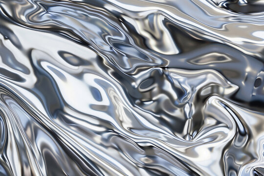 Liquid chrome metal flowing mirror surface texture background