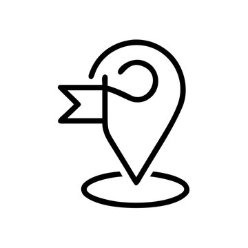 Minimalist map pointer pin icon with small flag and location circle.
