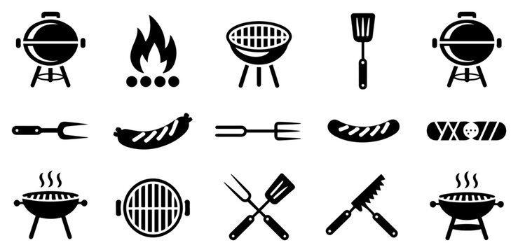 bbq grilling icon set vector