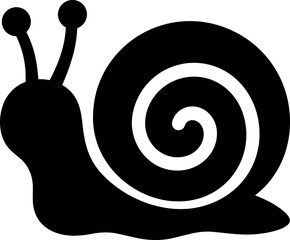 Black smiling snail silhouette icon with spiral shell, antennae, rounded body, and cute simple shape, isolated on white background. Minimal garden vector illustration. © Flower_Ranger