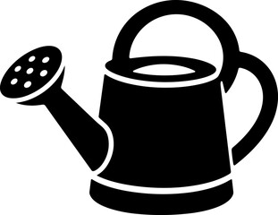 Black watering can silhouette icon with handle, spout, sprinkler head, and open top, isolated on white background. Simple garden vector illustration. © Flower_Ranger