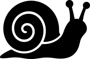 Black snail silhouette icon with spiral shell, antennae, rounded body, and smooth crawling shape, isolated on white background. Simple garden animal vector illustration. © Flower_Ranger