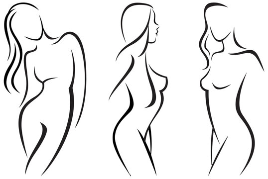 Minimalist female silhouettes in graceful poses, elegant line art