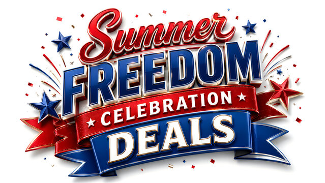 Summer sale banner with fireworks and celebration text on blue background