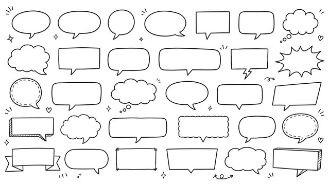 Hand Drawn Empty Speech Bubbles and Comic Dialogue Clouds Set for Messages and Conversation Design