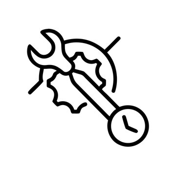 Mechanical engineering concept with gear wrench and clock icon.