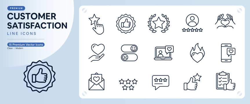 Customer Satisfaction and Client Feedback Service Vector Line Icons Set