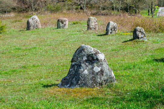 Historische Megalith-Steinsetzung auf dem Gr&auml;berfeld &Auml;ngak&aring;sen bei Kivik in Schweden